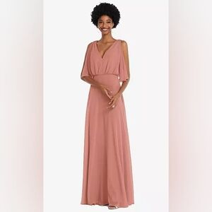V-NECK SPLIT SLEEVE BLOUSON BODICE MAXI DRESS IN DESERT AFTER SIX STYLE 1565